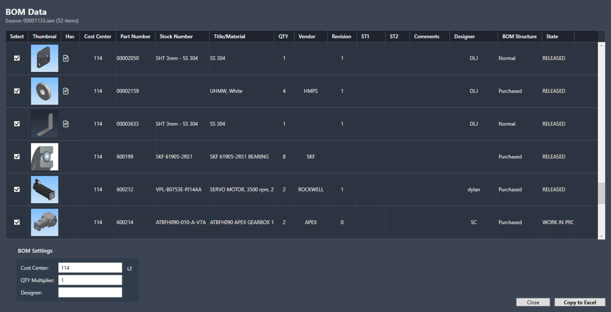 BOM Data Manager Interface